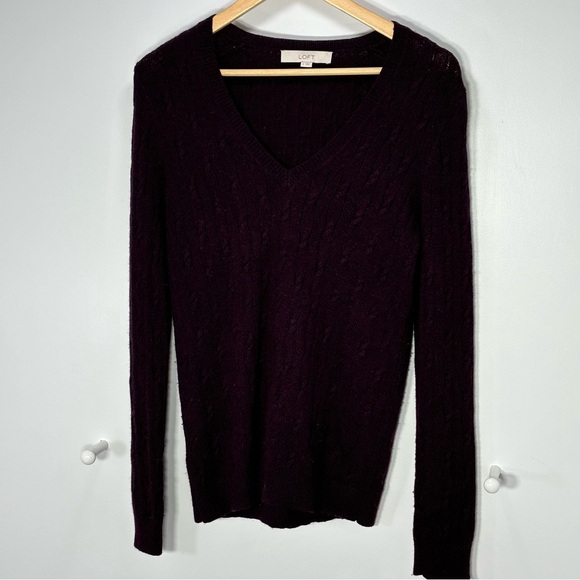 Ann Taylor LOFT Petites Rabbit Hair Wool Sweater Purple Sz S Cable Knit V-neck - Picture 1 of 6